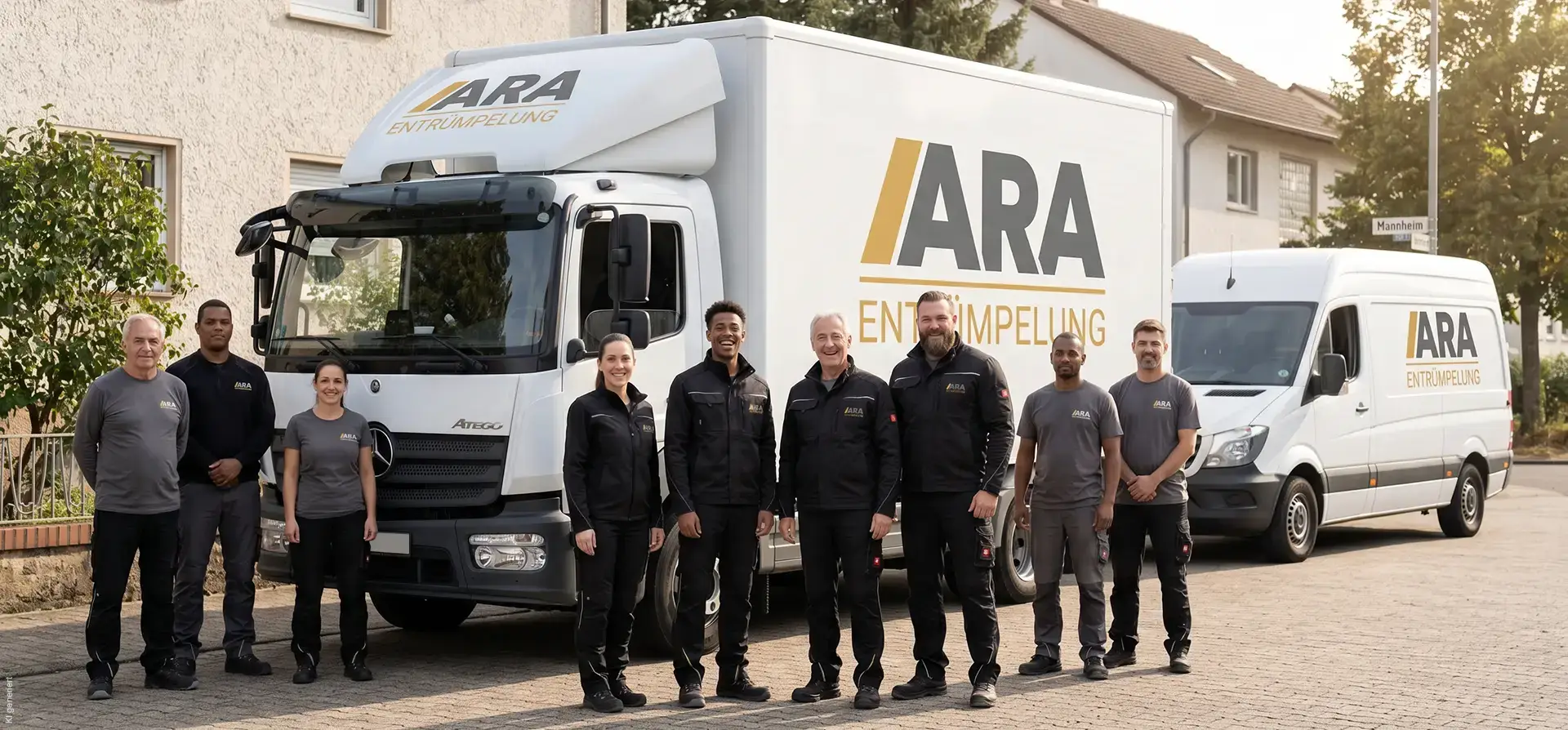 ARA Entrümpelung Biblis Worms Mannheim Haushaltsauflösung Team mit Fahrzeugen Titelbild